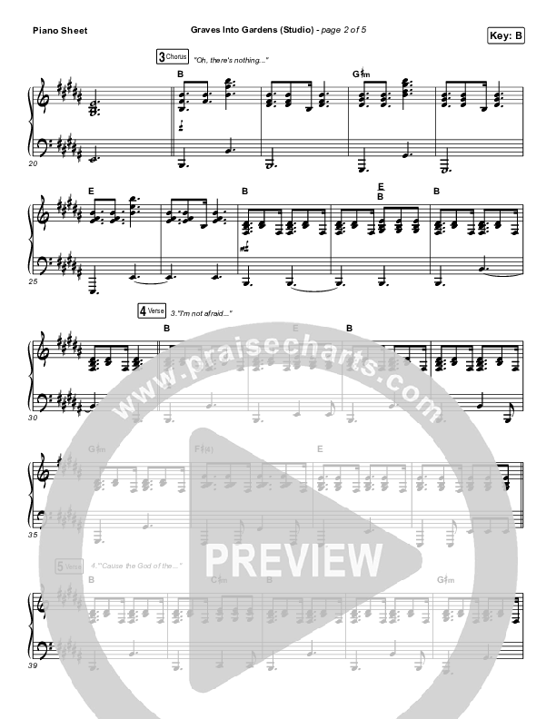Graves Into Gardens (Studio) Piano Sheet (Elevation Worship)