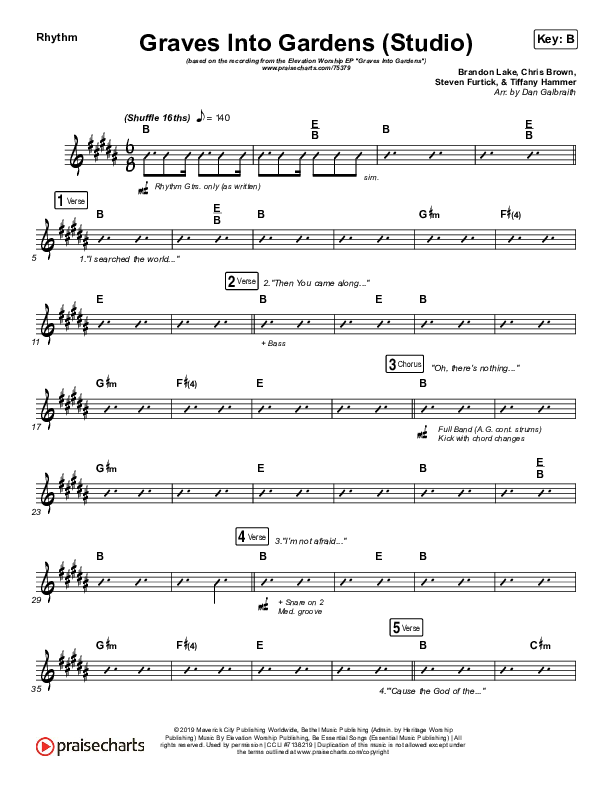 Graves Into Gardens (Studio) Rhythm Chart (Elevation Worship)