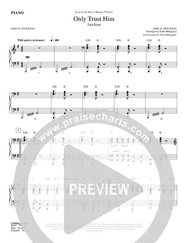 Only Trust Him Piano Sheet (Todd Billingsley)