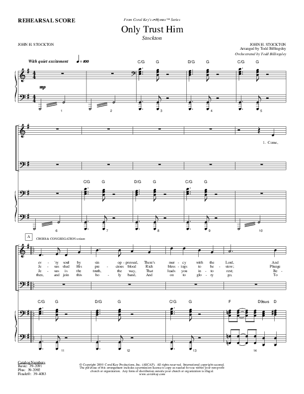 Only Trust Him Piano Sheet (Todd Billingsley)