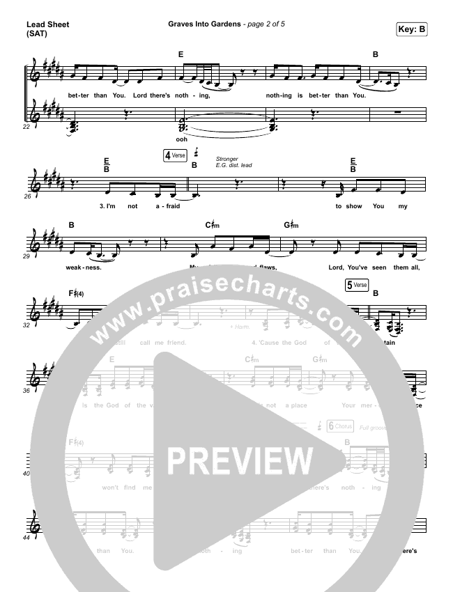 Graves Into Gardens Lead Sheet & Piano/Vocal Brandon Lake PraiseCharts