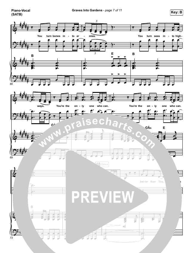 Graves Into Gardens Lead Sheet & Piano/Vocal Brandon Lake PraiseCharts