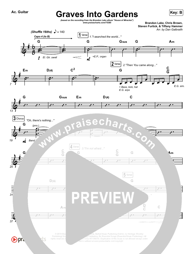Graves Into Gardens Sheet Music (Brandon Lake) PraiseCharts
