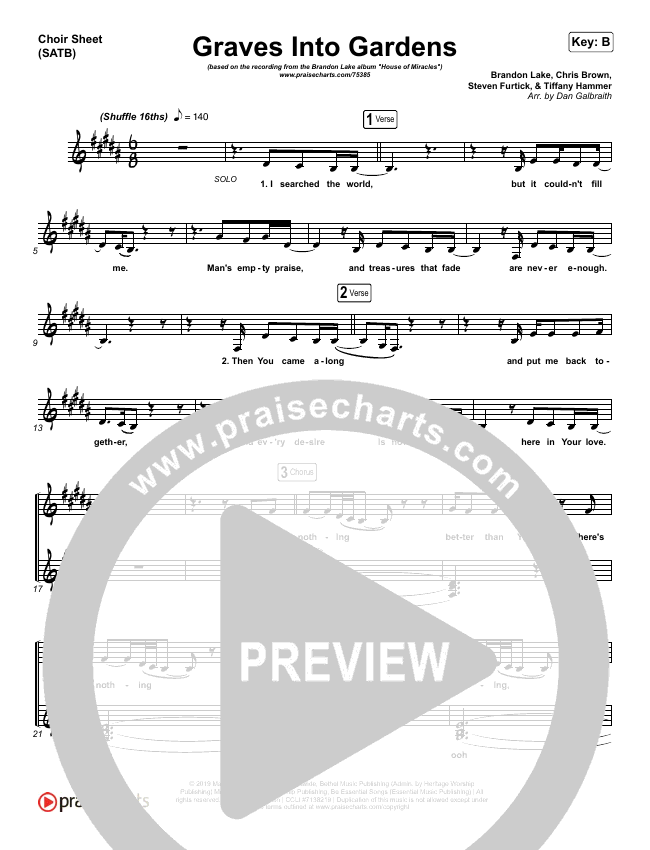 Graves Into Gardens Sheet Music PDF (Brandon Lake) PraiseCharts