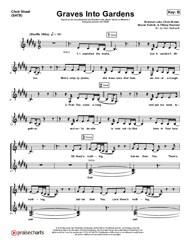 Graves Into Gardens Choir Sheet (SATB) (Brandon Lake)