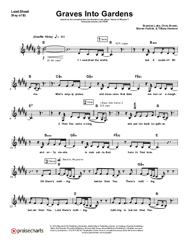 Graves Into Gardens Lead Sheet (Melody) (Brandon Lake)