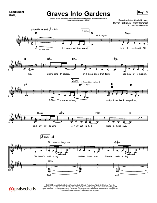 Graves Into Gardens Lead Sheet (SAT) (Brandon Lake)