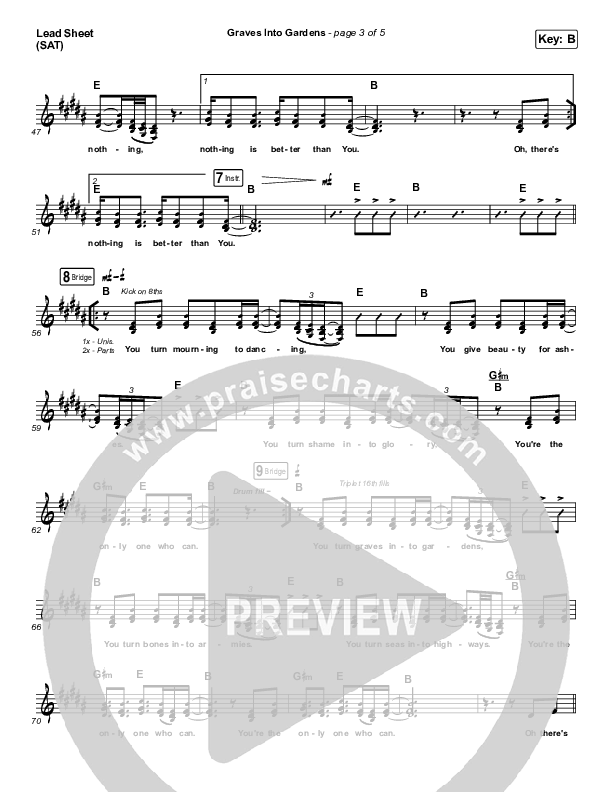 Graves Into Gardens Lead Sheet (SAT) (Brandon Lake)