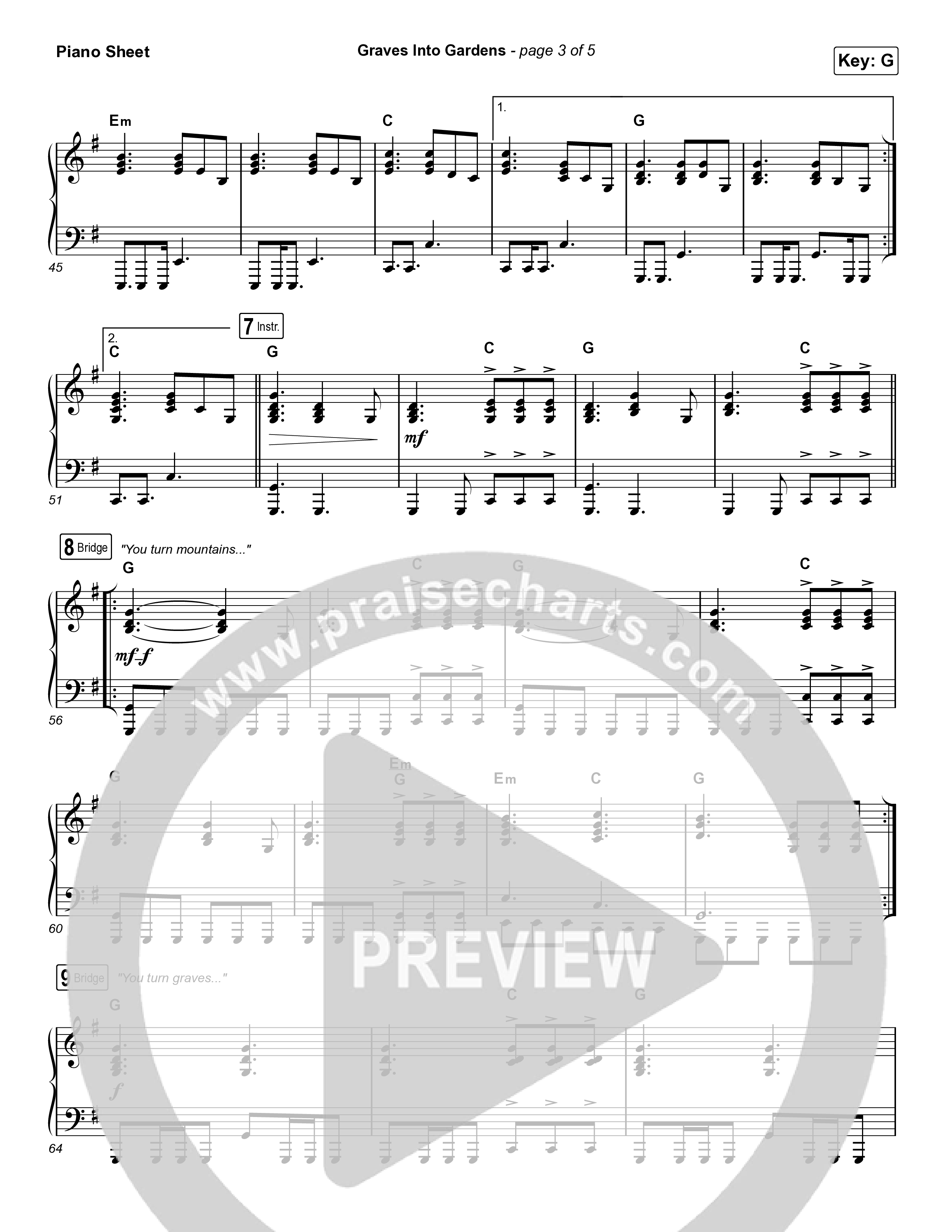 Graves Into Gardens Piano Sheet (Brandon Lake)