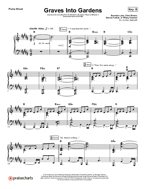 Graves Into Gardens Piano Sheet (Brandon Lake)
