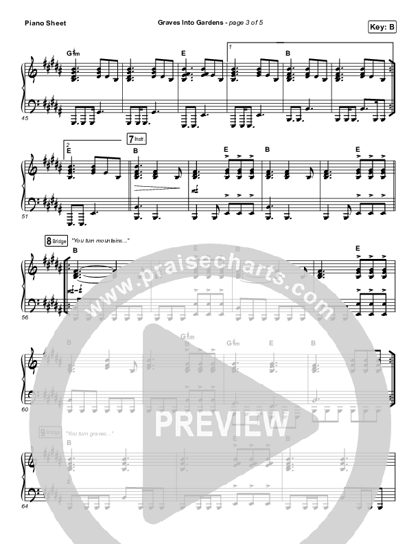 Graves Into Gardens Piano Sheet (Brandon Lake)