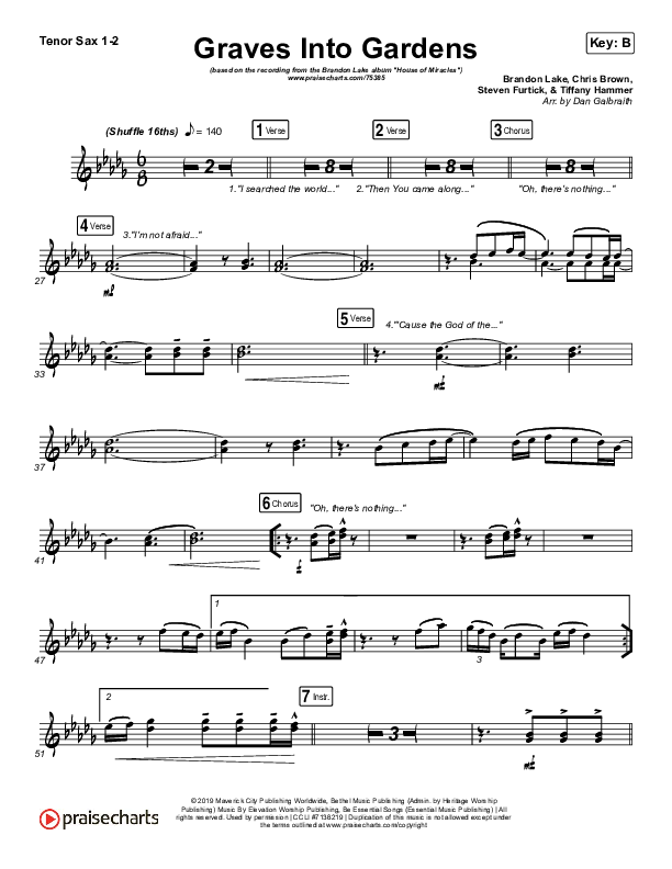 Graves Into Gardens Tenor Sax 1/2 (Brandon Lake)