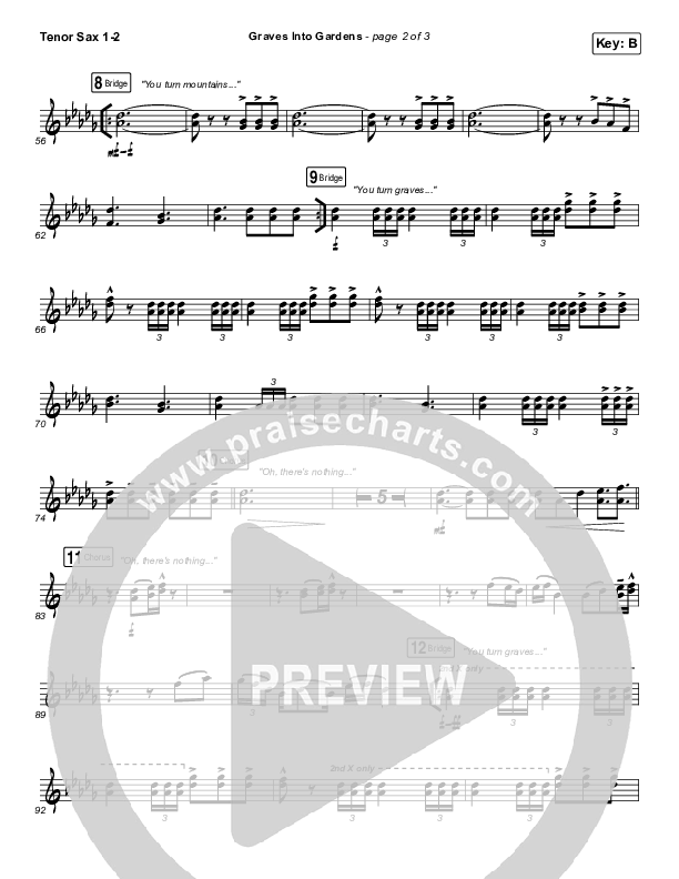 Graves Into Gardens Tenor Sax 1/2 (Brandon Lake)