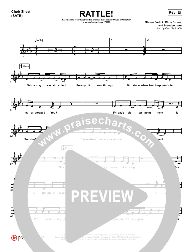 RATTLE! Sheet Music PDF (Brandon Lake / Tasha Cobbs) PraiseCharts