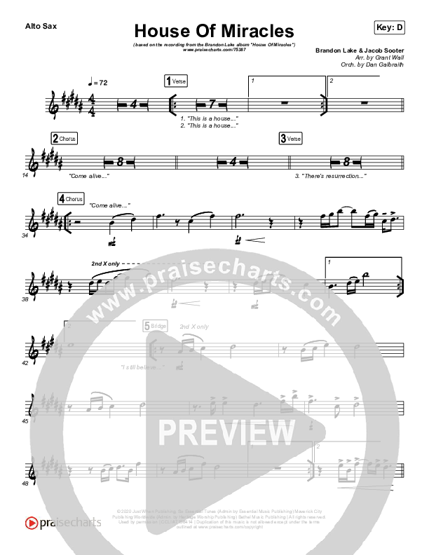 House Of Miracles Alto Sax (Brandon Lake)