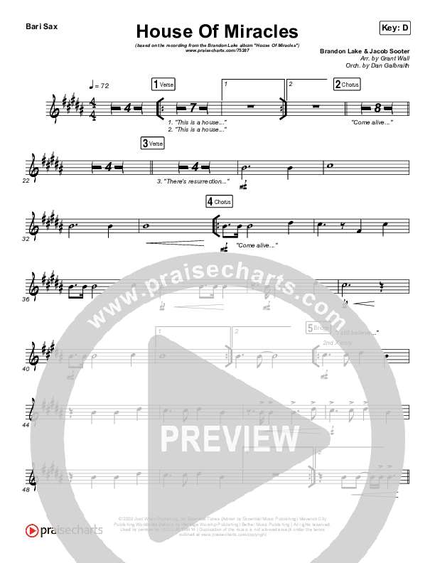 House Of Miracles Bari Sax (Brandon Lake)