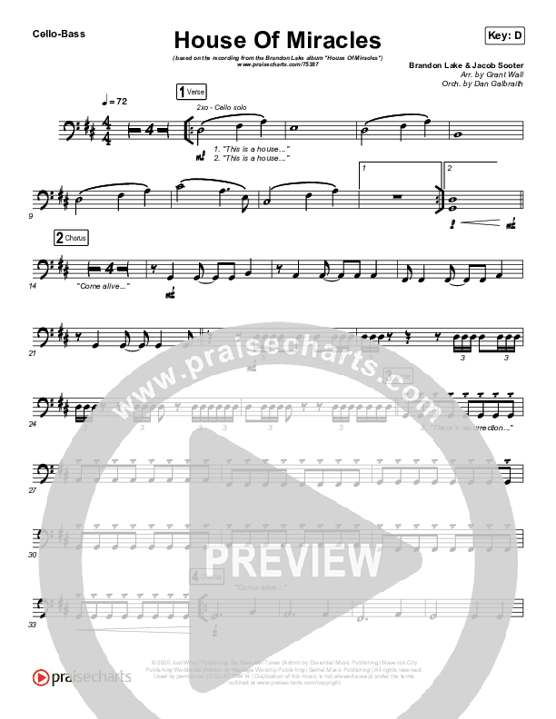 House Of Miracles Cello/Bass (Brandon Lake)