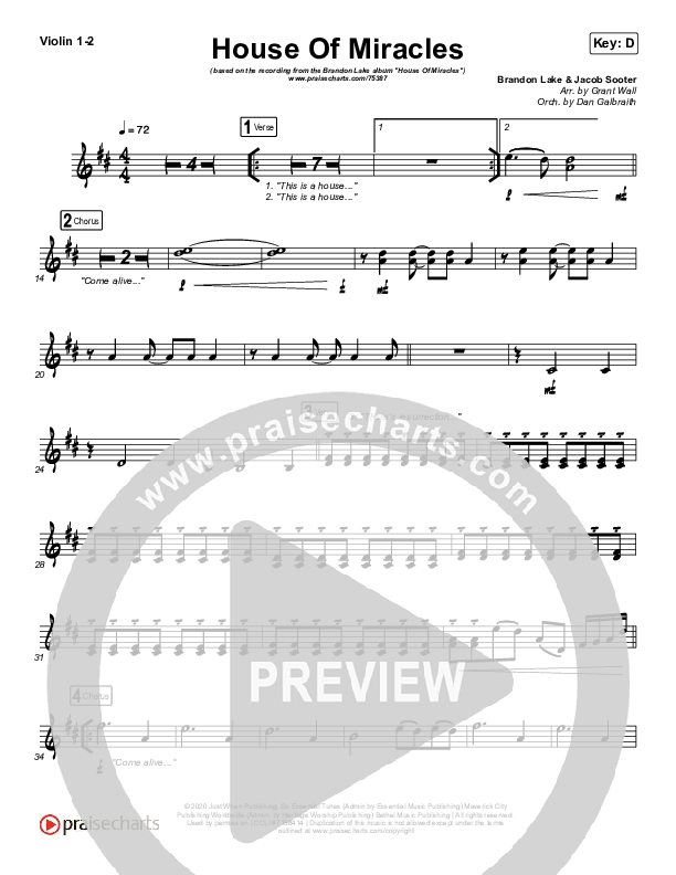 House Of Miracles Violin 1/2 (Brandon Lake)