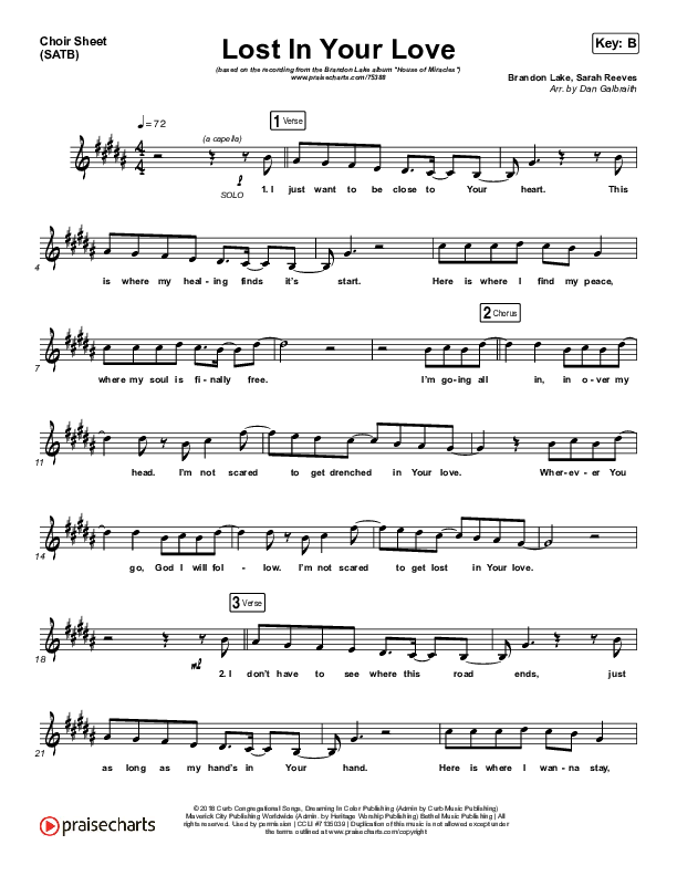 Lost In Your Love Choir Vocals (SATB) (Brandon Lake / Sarah Reeves)