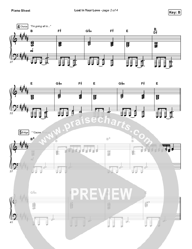 Lost In Your Love Piano Sheet (Brandon Lake / Sarah Reeves)