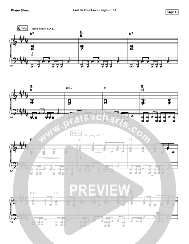 Lost In Your Love Piano Sheet (Brandon Lake / Sarah Reeves)