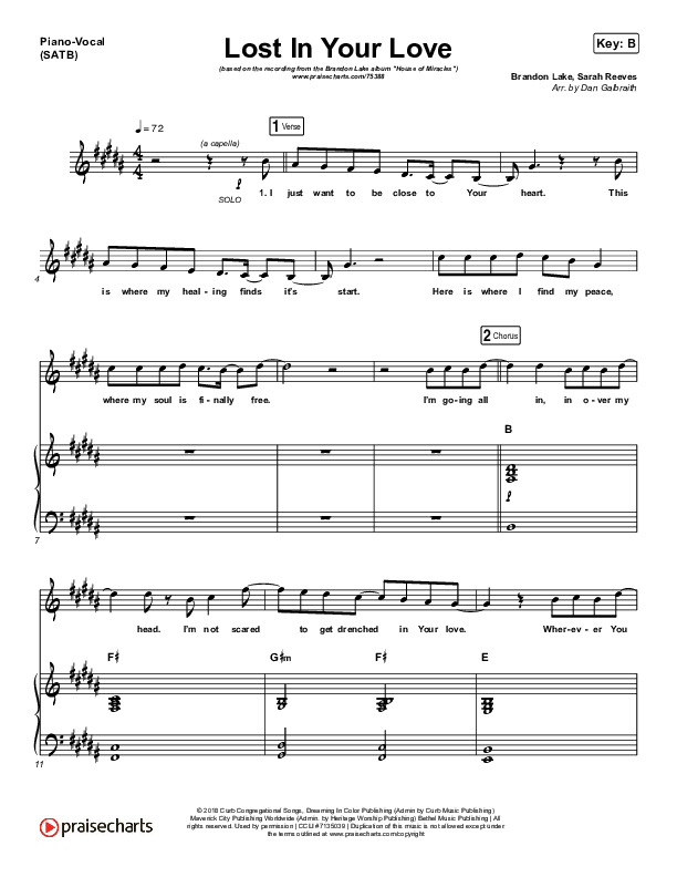 Lost In Your Love Piano/Vocal (SATB) (Brandon Lake / Sarah Reeves)