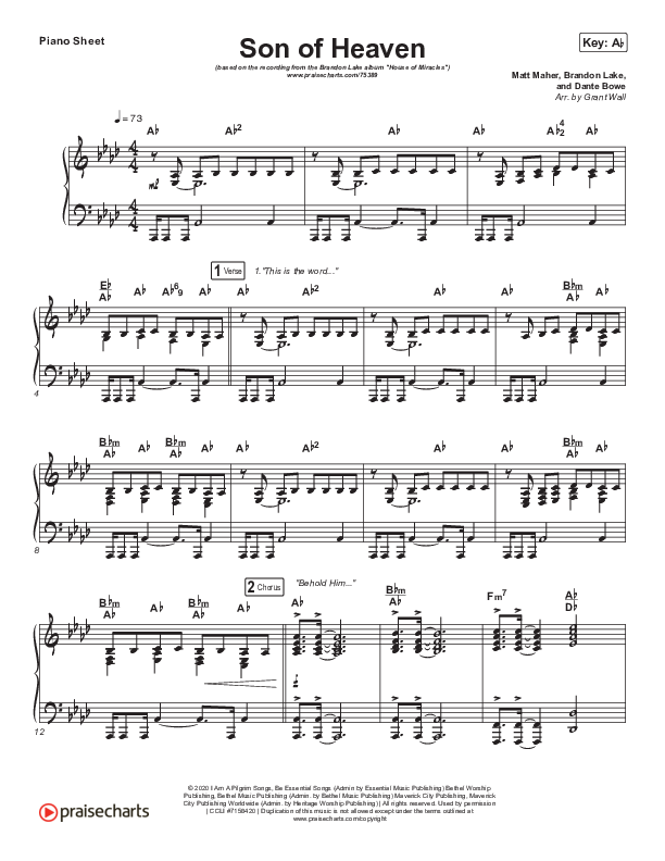 Son Of Heaven Piano Sheet (Brandon Lake)