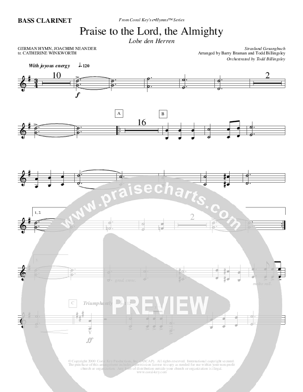 Praise To The Lord The Almighty Bass Clarinet (Todd Billingsley)