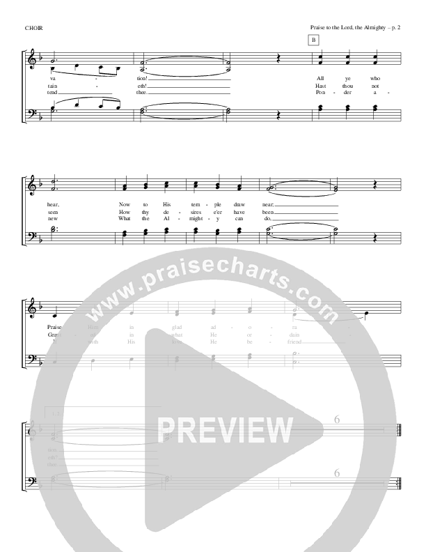 Praise To The Lord The Almighty Choir Sheet (Todd Billingsley)