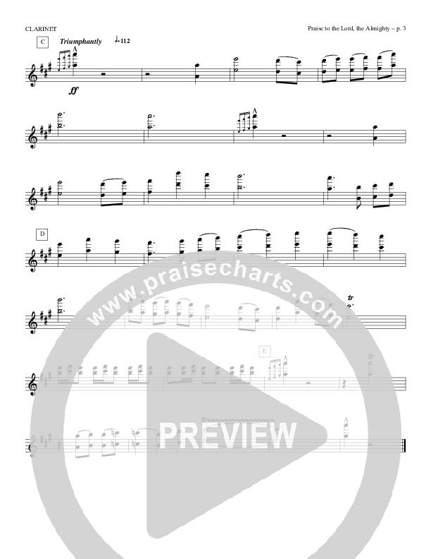 Praise To The Lord The Almighty Clarinet (Todd Billingsley)