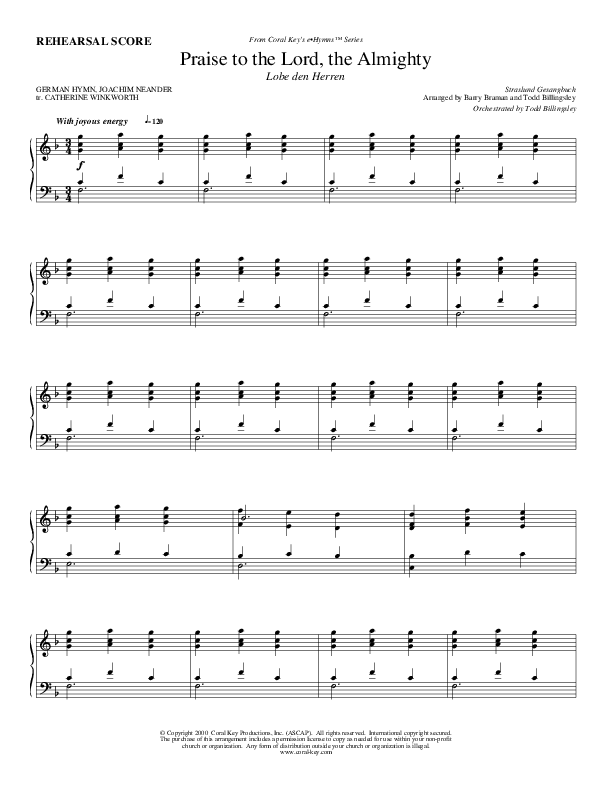 Praise To The Lord The Almighty Orchestration (Todd Billingsley)