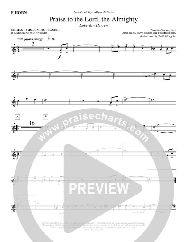 Praise To The Lord The Almighty French Horn (Todd Billingsley)