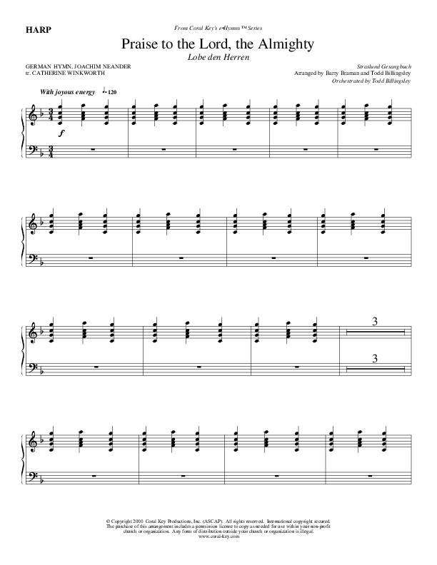 Praise To The Lord The Almighty Harp (Todd Billingsley)