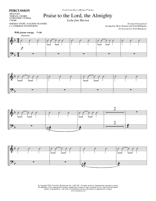 Praise To The Lord The Almighty Percussion (Todd Billingsley)