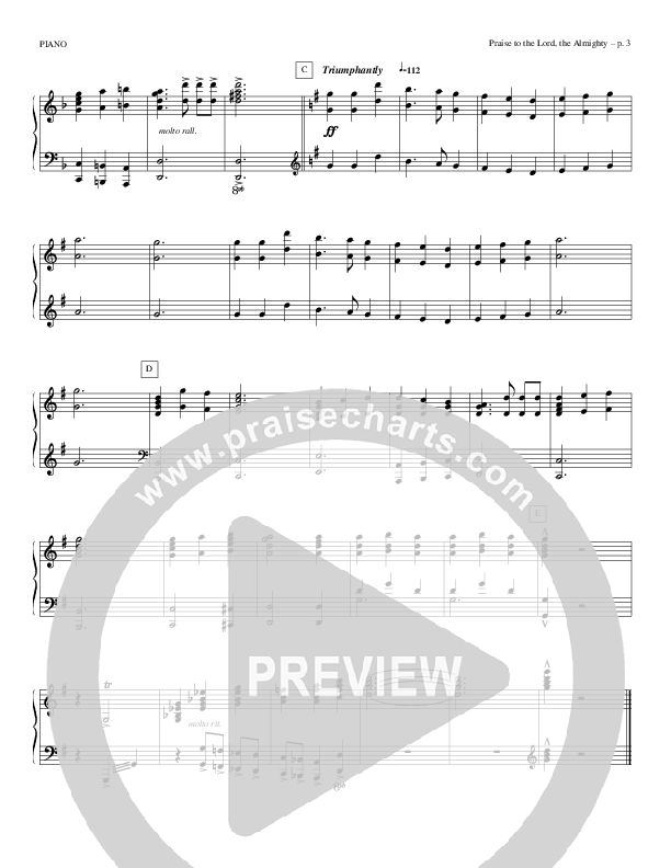 Praise To The Lord The Almighty Piano Sheet (Todd Billingsley)