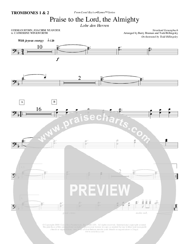 Praise To The Lord The Almighty Trombone 1/2 (Todd Billingsley)