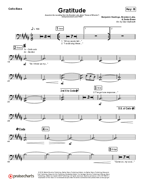 Gratitude Cello/Bass (Brandon Lake)