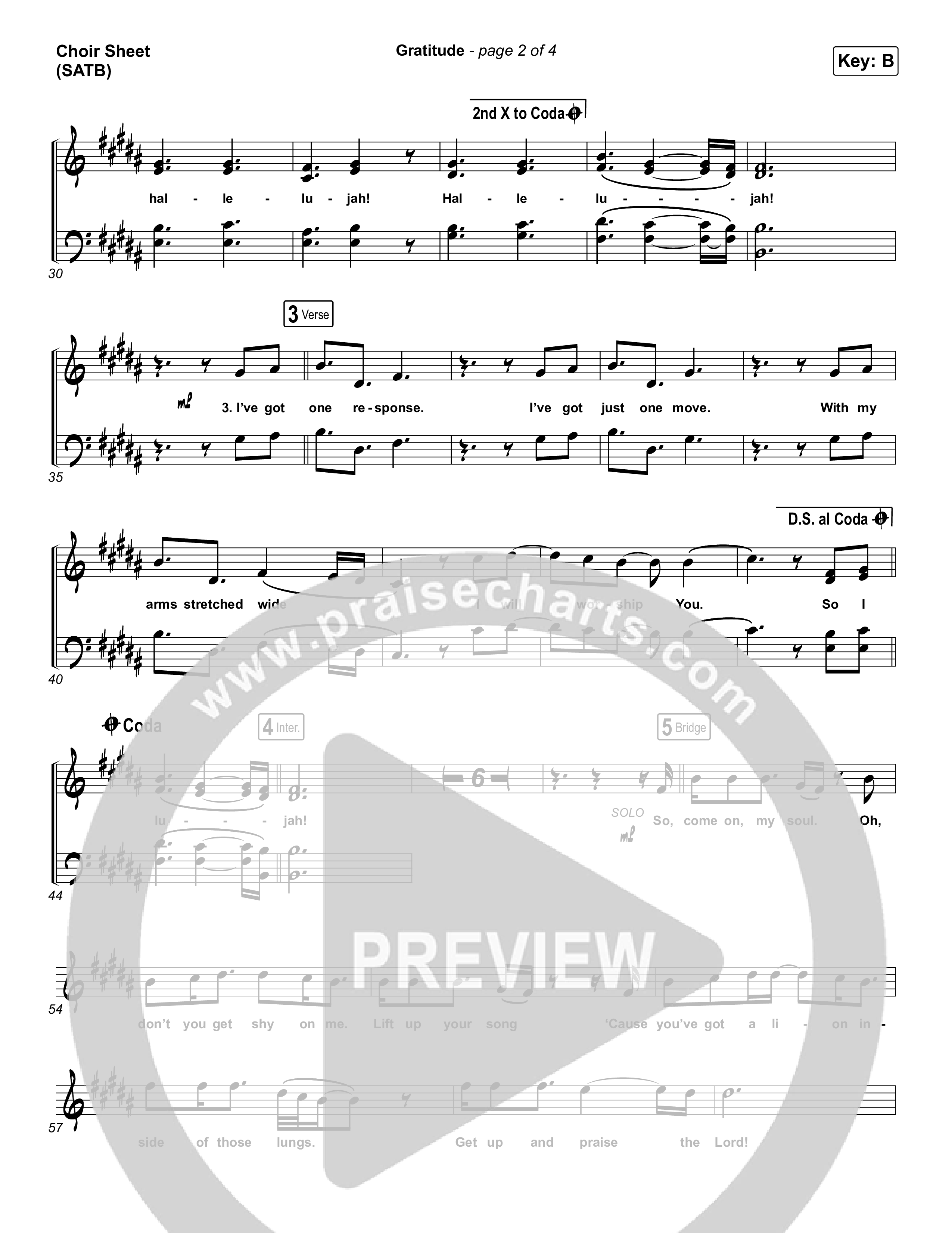 Gratitude Choir Sheet (SATB) (Brandon Lake)