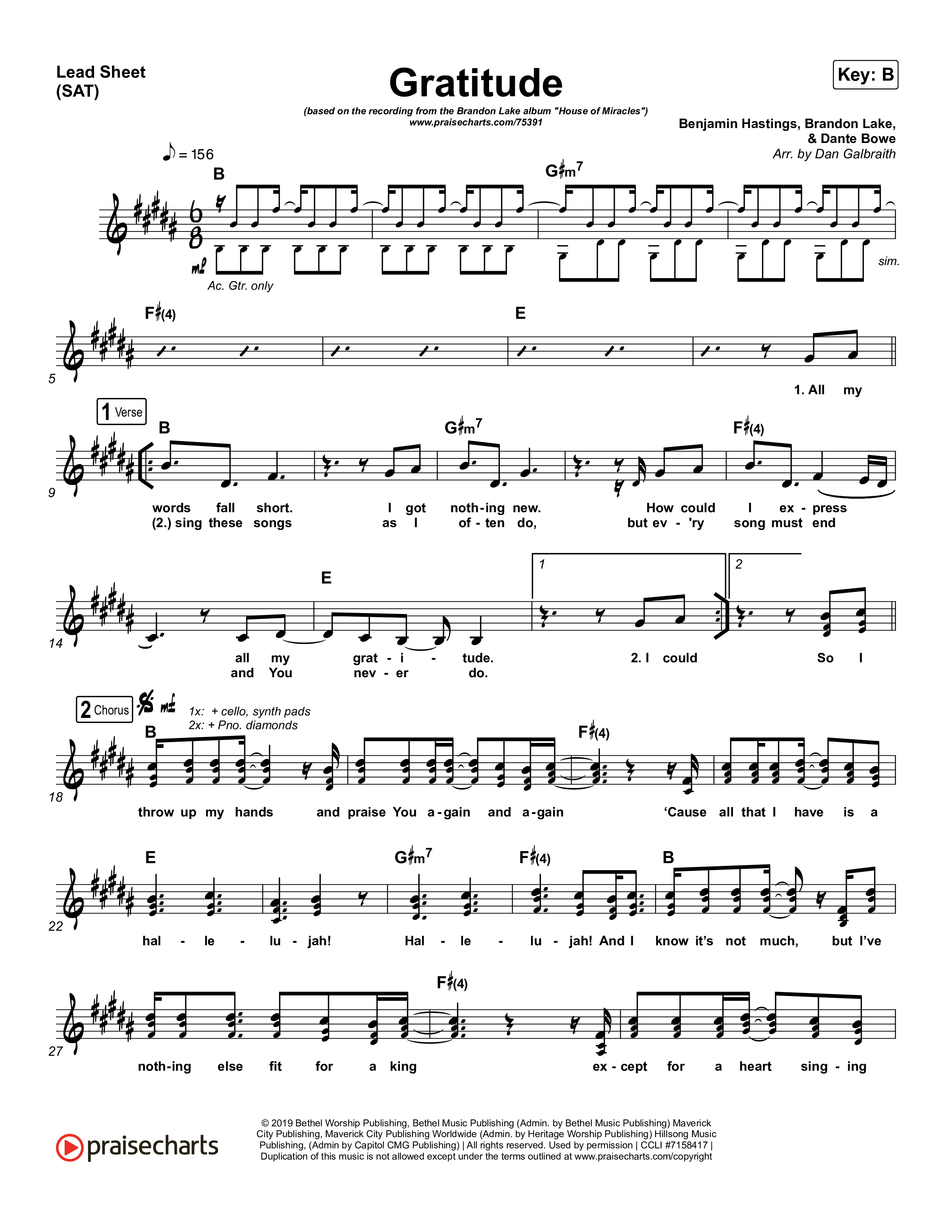 Gratitude Lead Sheet (SAT) (Brandon Lake)
