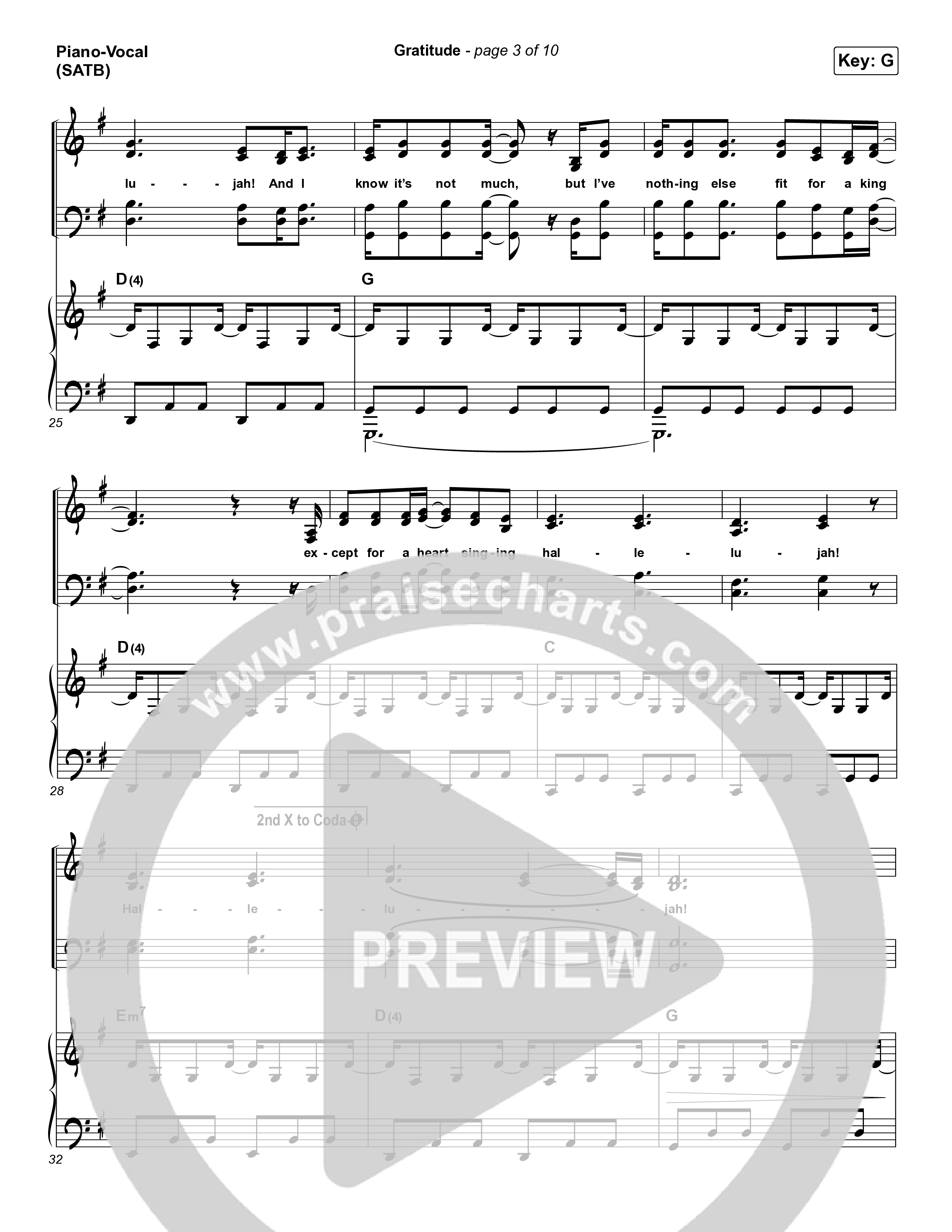 Gratitude Piano/Vocal (SATB) (Brandon Lake)