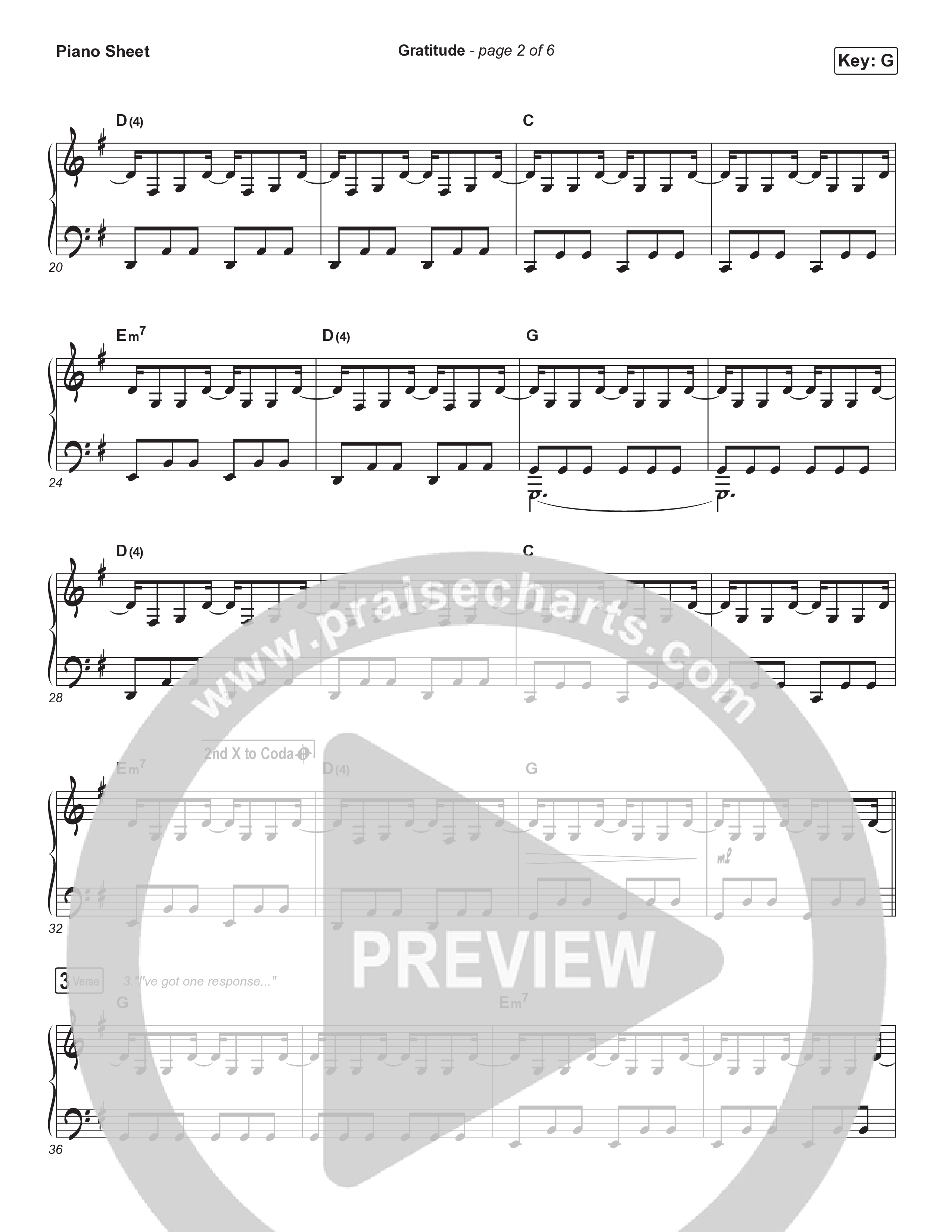 Gratitude Piano Sheet (Brandon Lake)