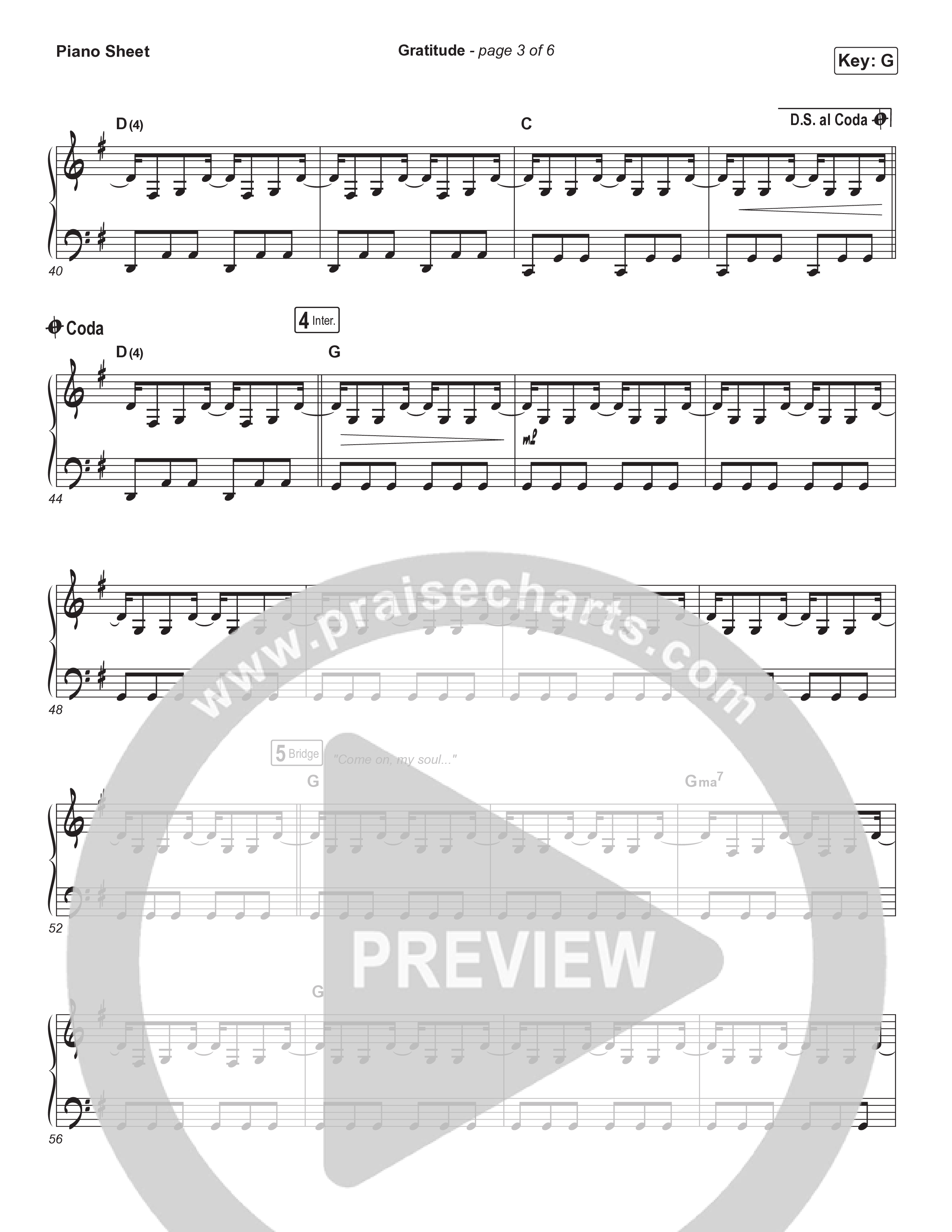 Gratitude Piano Sheet (Brandon Lake)