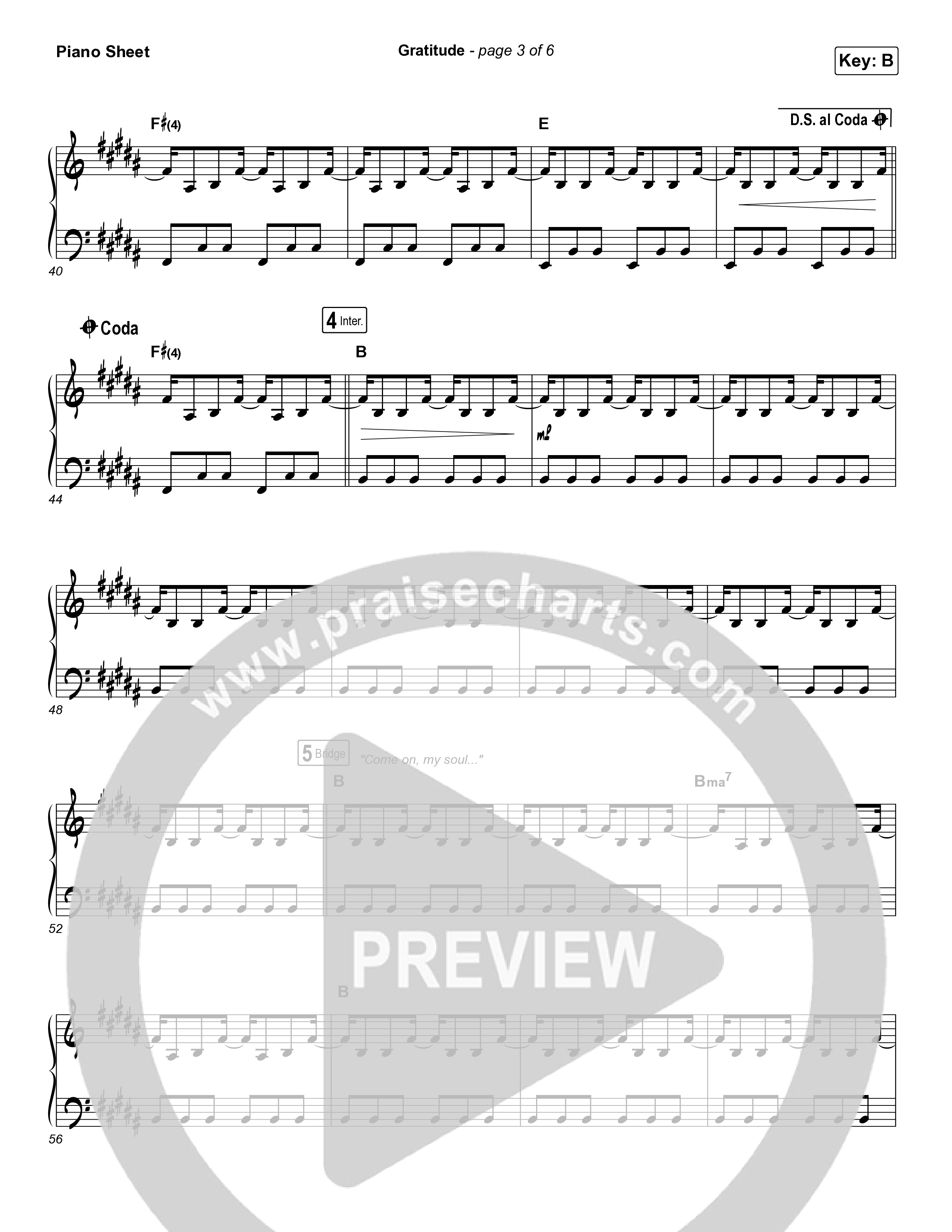 Gratitude Piano Sheet (Brandon Lake)