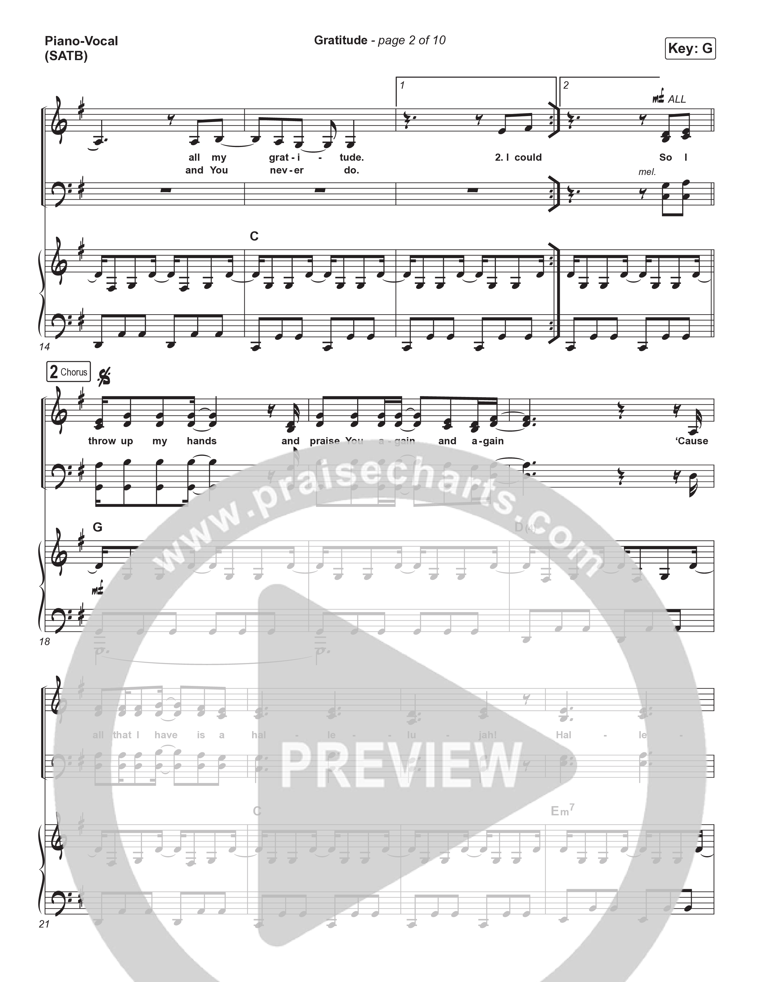 Gratitude Piano/Vocal (SATB) (Brandon Lake)