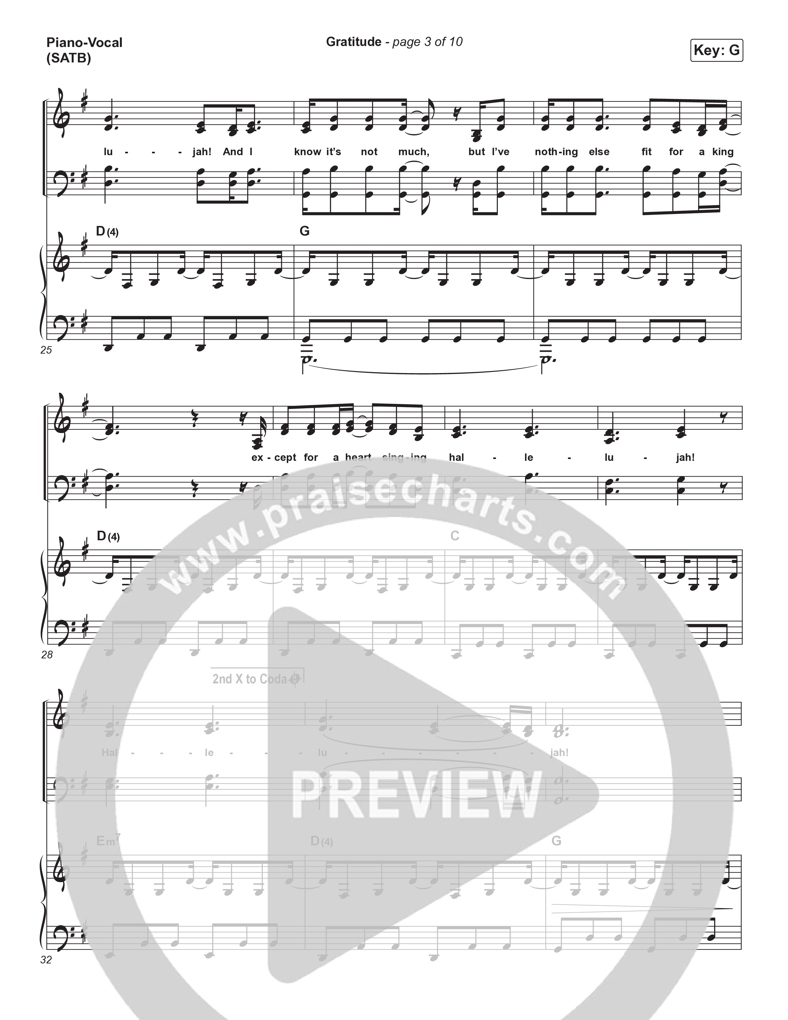 Gratitude Piano/Vocal (SATB) (Brandon Lake)