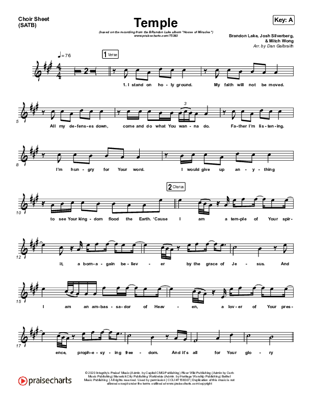 Temple Choir Sheet (SATB) (Brandon Lake)