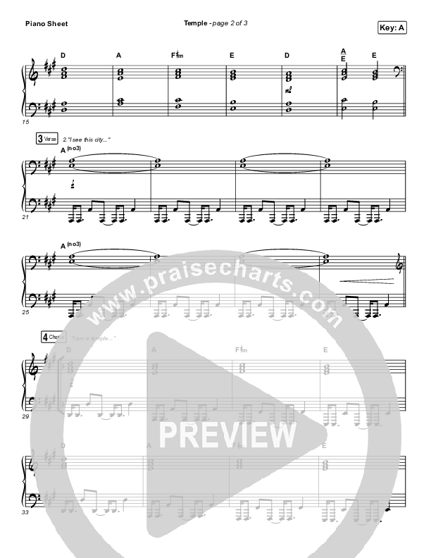 Temple Piano Sheet (Brandon Lake)