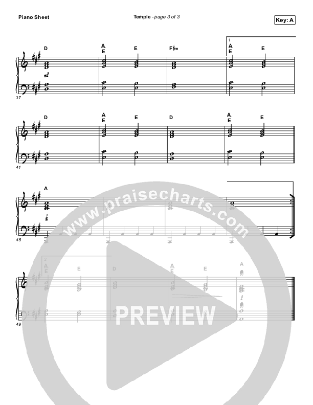 Temple Piano Sheet (Brandon Lake)