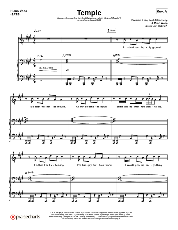 Temple Piano/Vocal (SATB) (Brandon Lake)