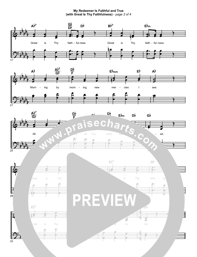 My Redeemer Is Faithful And True With Great Is Thy Faithfulness Hymn Sheet Keith Kristyn Getty Steven Curtis Chapman Praisecharts